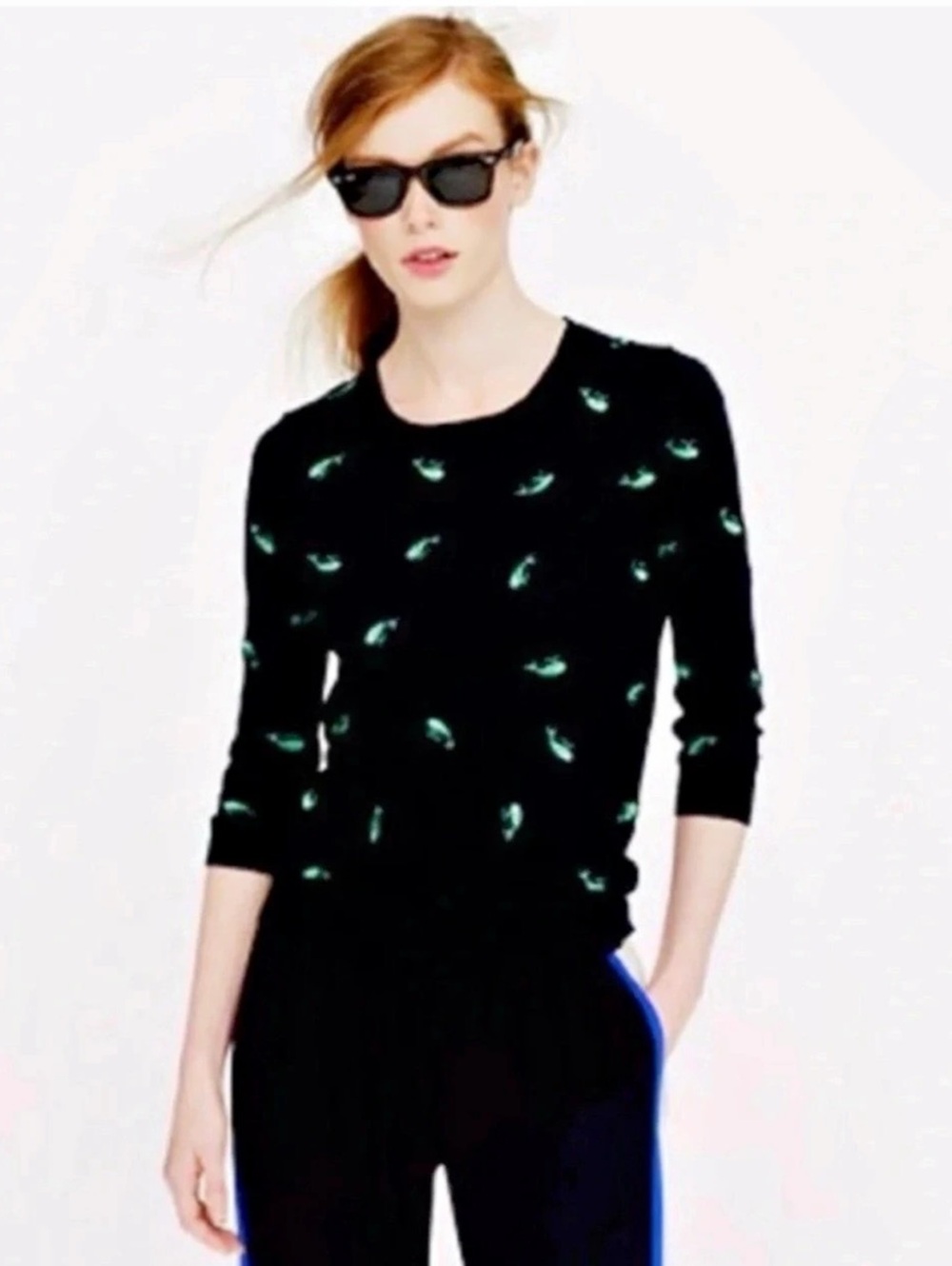 J Crew Tippi Sweater Embroidered Whale Novelty Print Linen